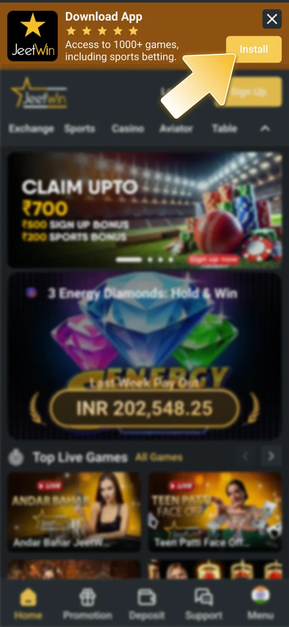 Click the app button on the JeetWin site to download.