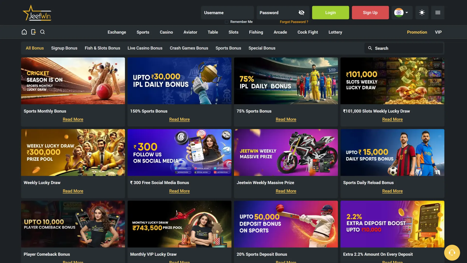 Great bonuses await you on the official Jeetwin website.