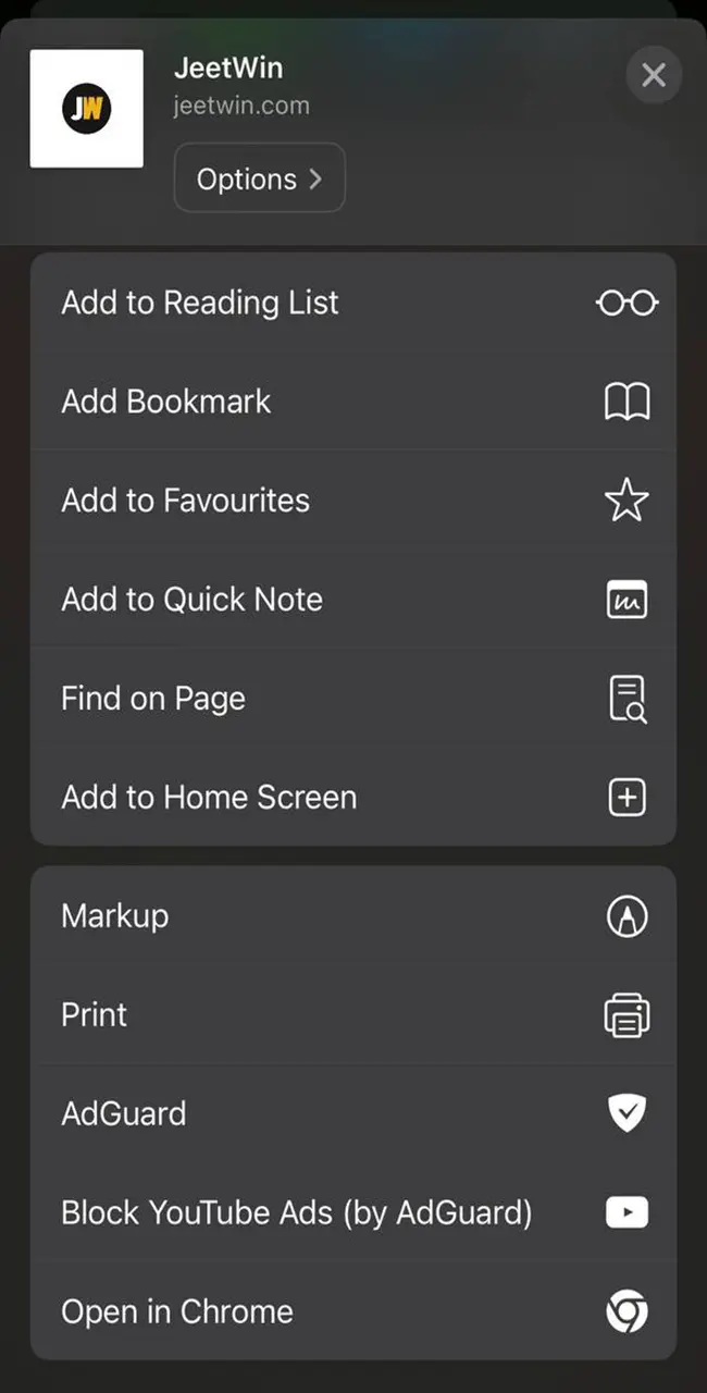 Explore the drop down list and select add to desktop to have the JeetWin app displayed on your device.