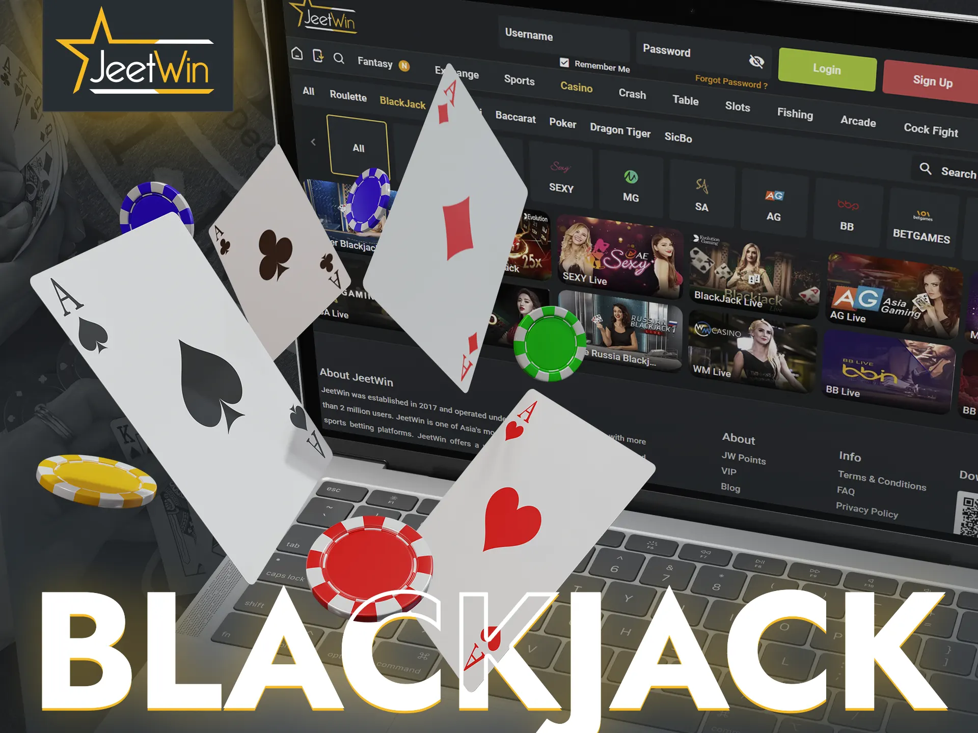 Collect the number 21 and win in the BlackJack game from JeetWin Casino.