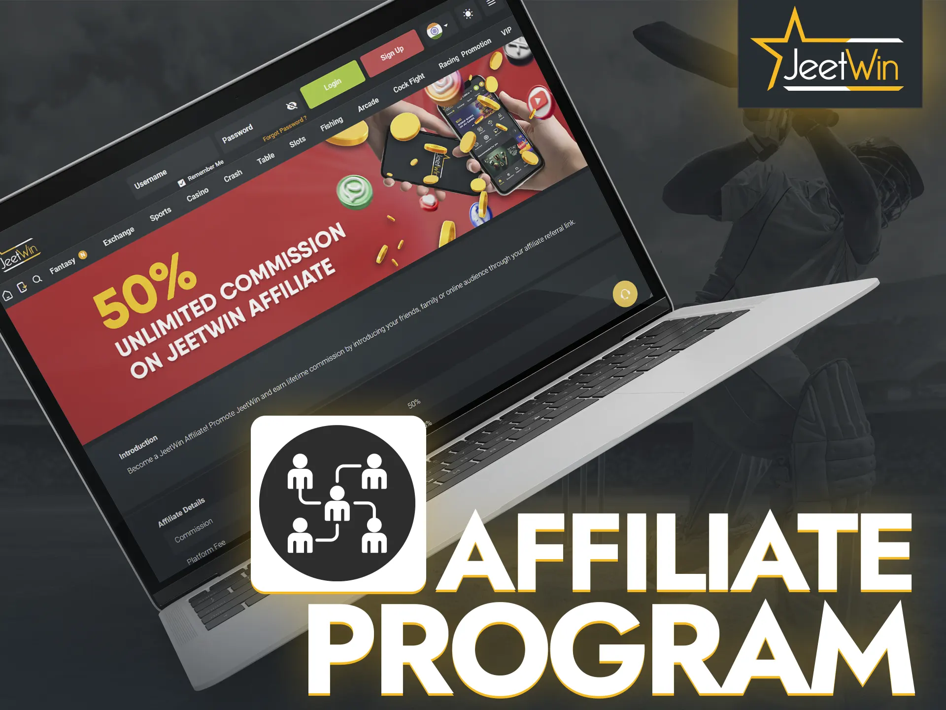 Play with your friends and acquaintances and make money together, thanks to the JeetWin affiliate programme.