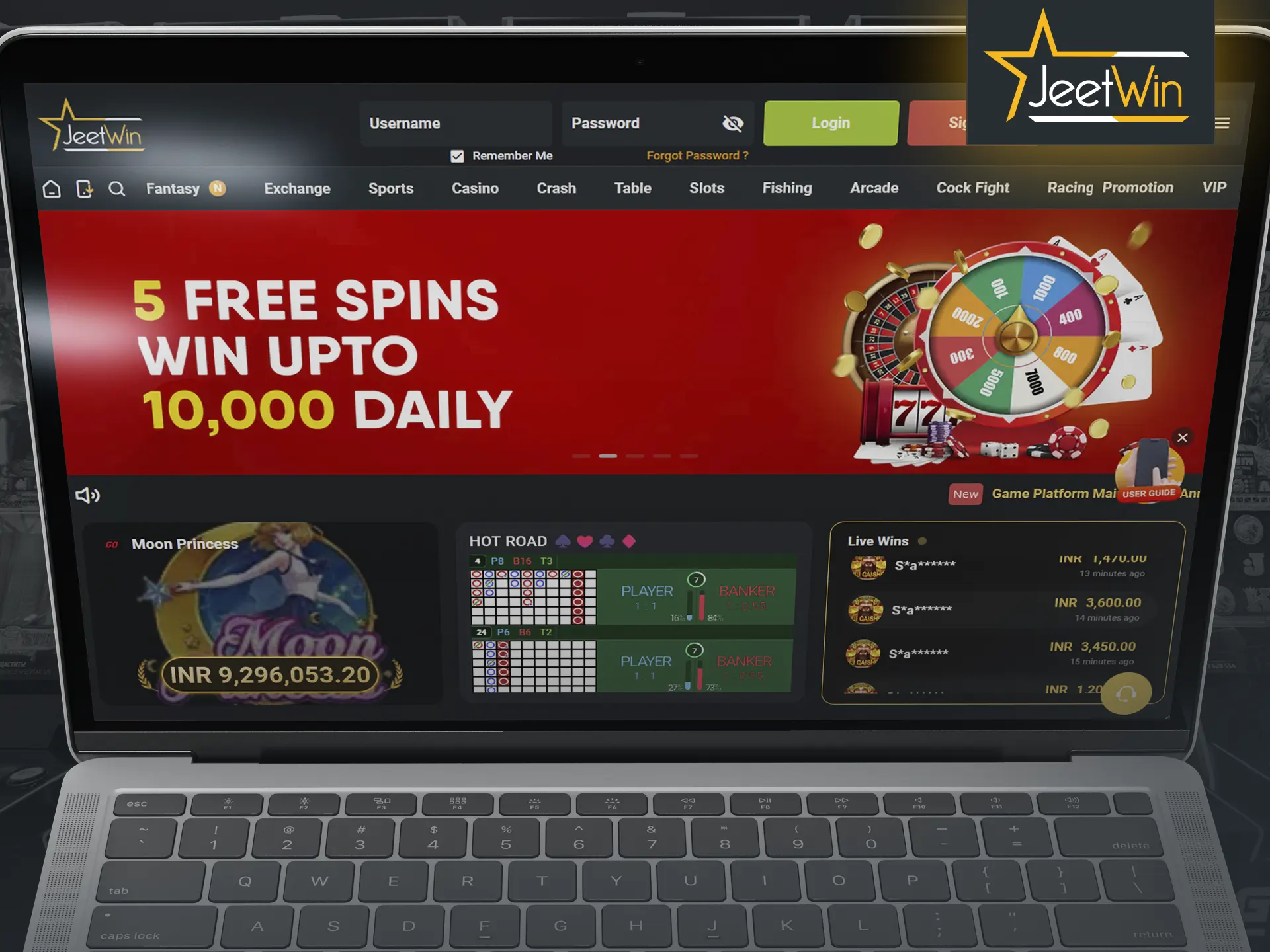 Log in to your account to get full access to bets and games from JeetWin.