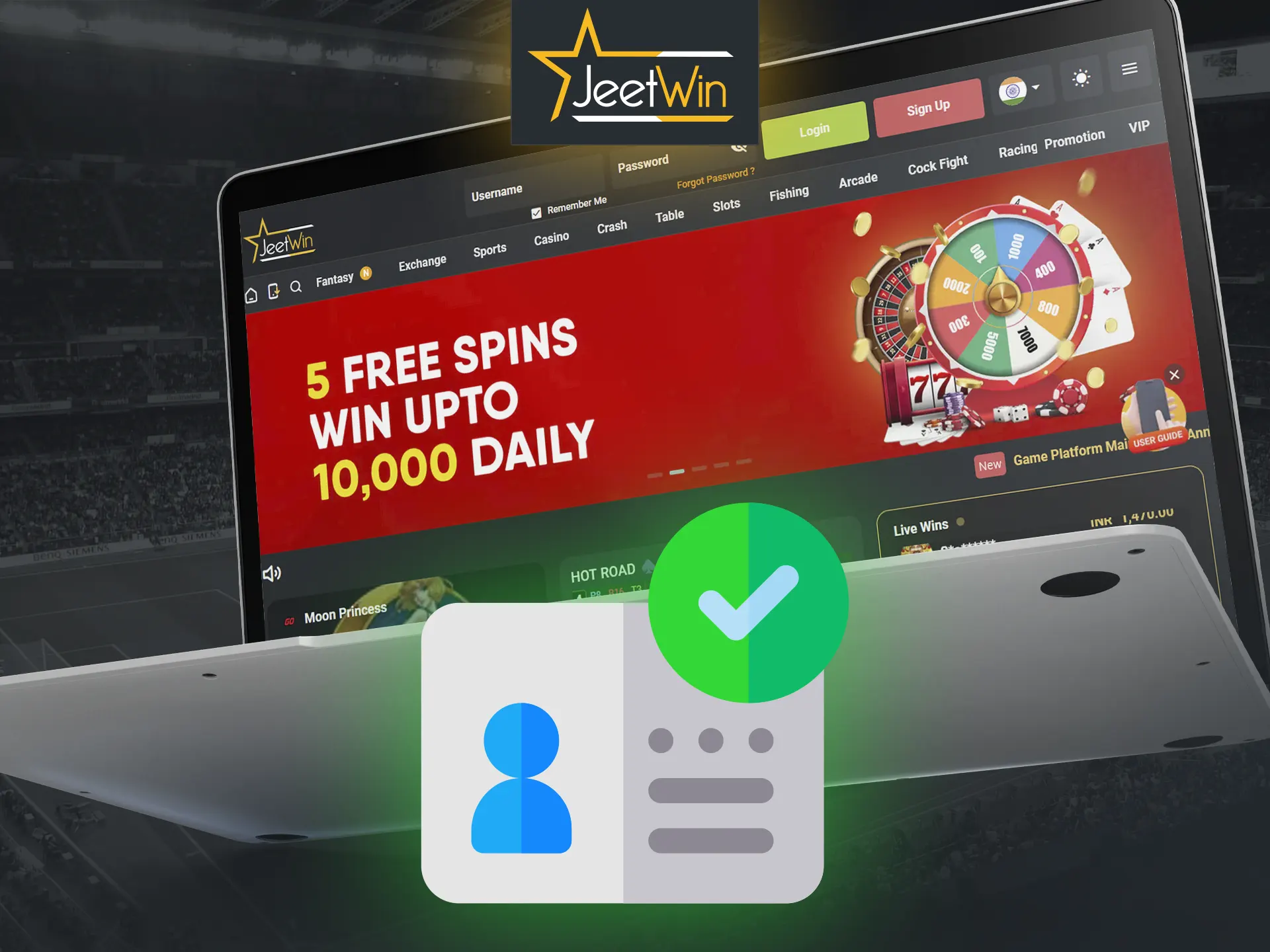 Confirm your identity to get full access to JeetWin casino features and instant withdrawals.