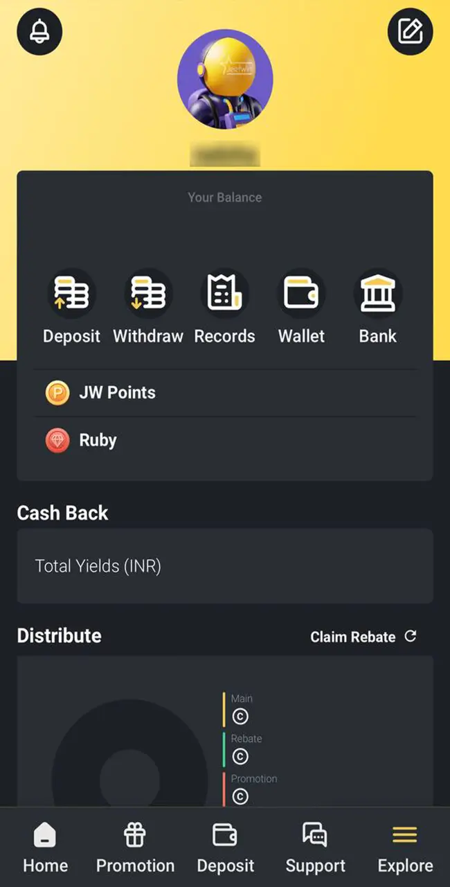 Launch the withdrawal tab on the JeetWin website.