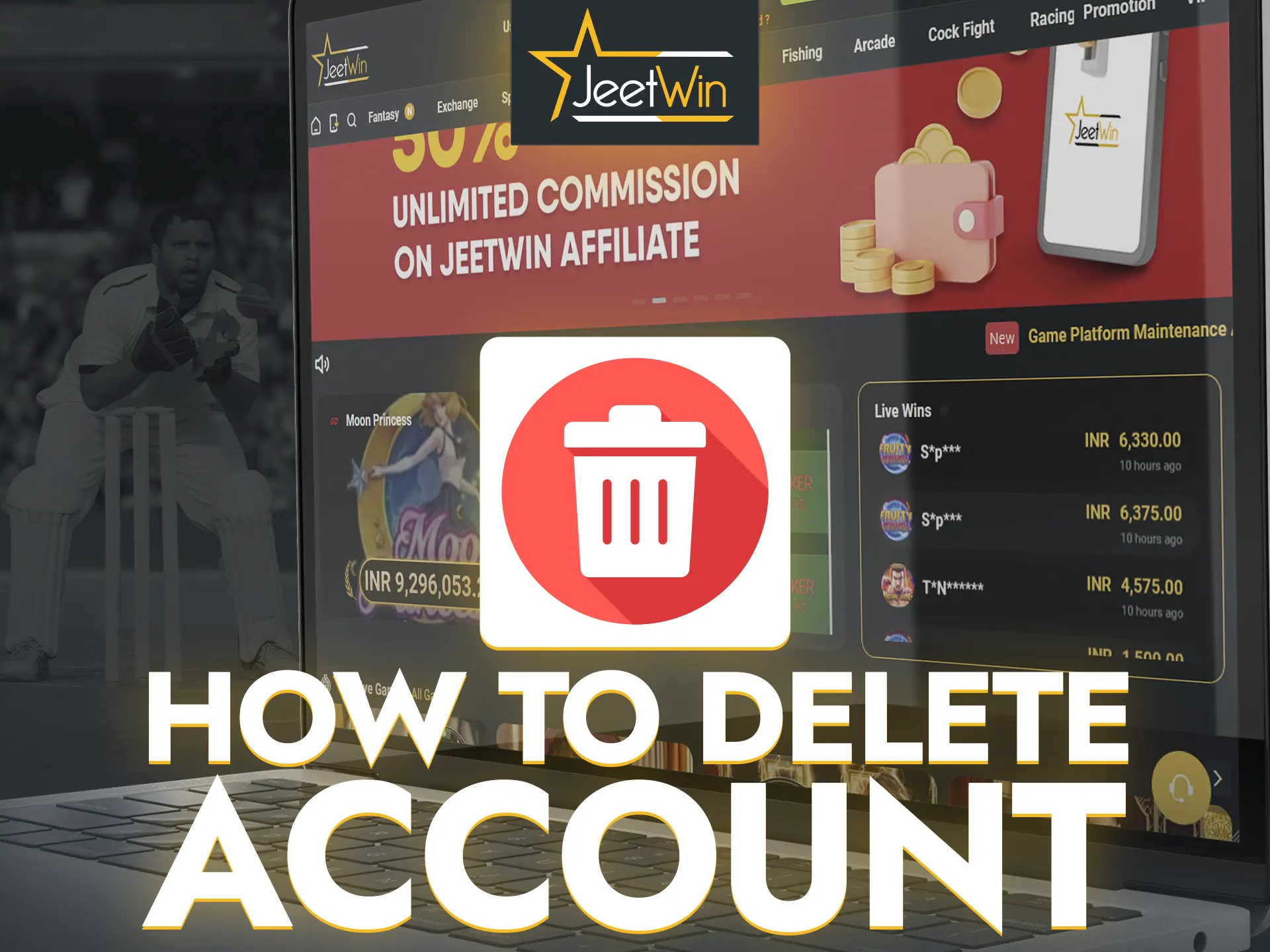 You can easily delete your account in person or by contacting JeetWin support.