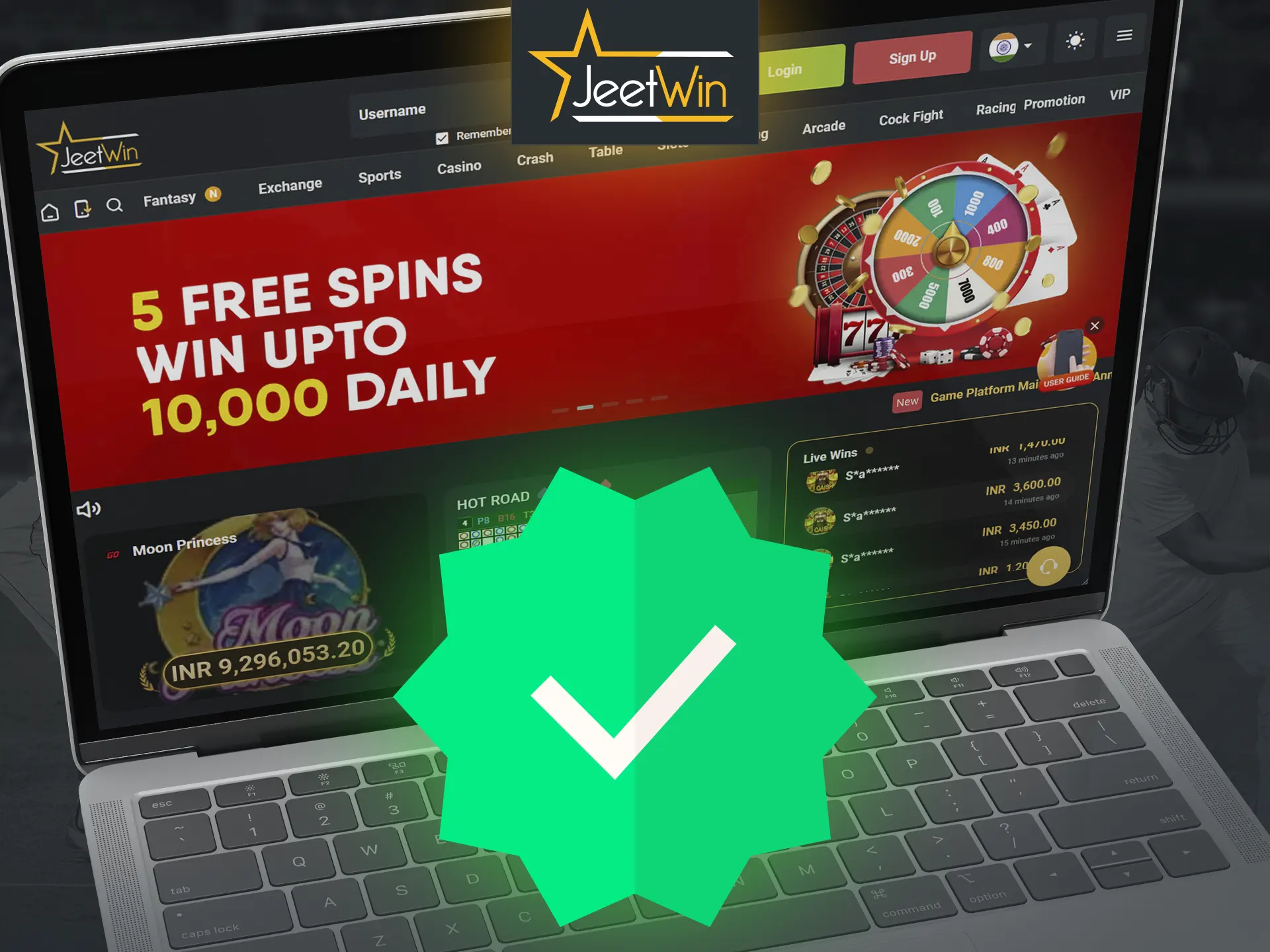 Confirm your identity to be able to make quick withdrawals from JeetWin Casino.