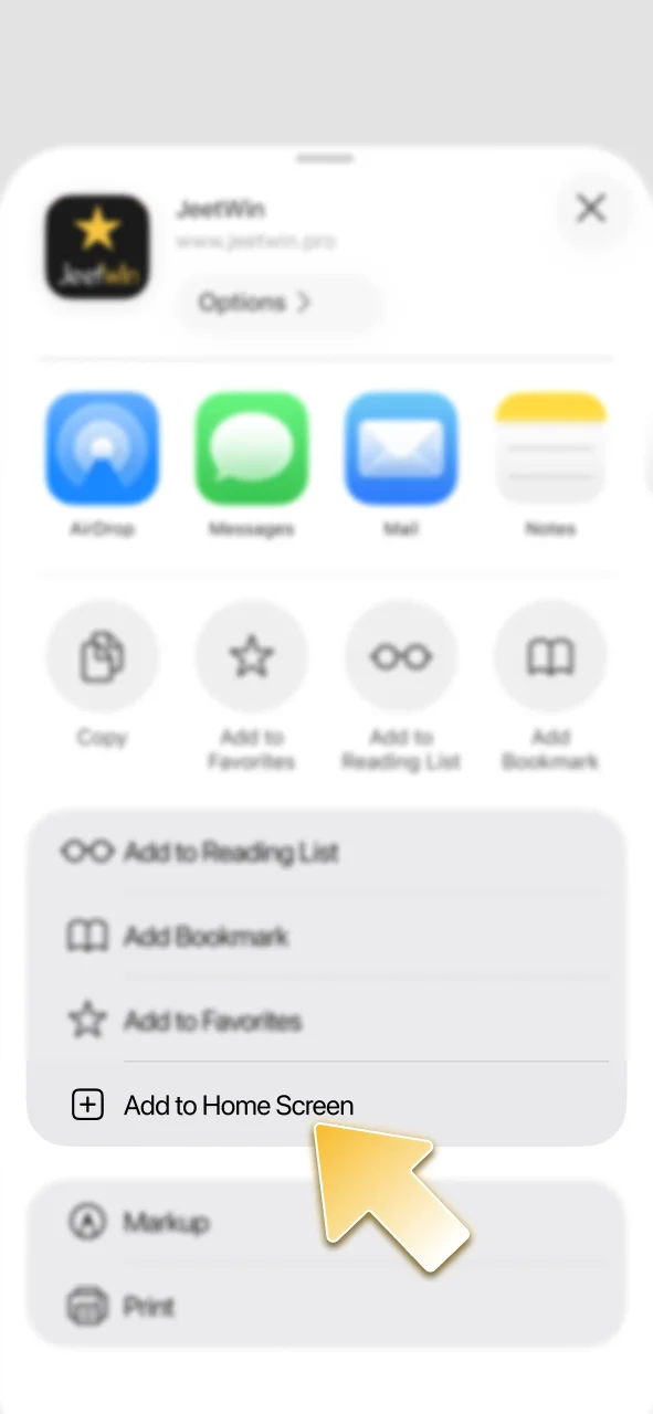 Select add to home screen to install the JeetWin app.