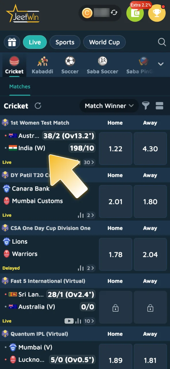 Go to JeetWin sports to find the latest cricket matches.