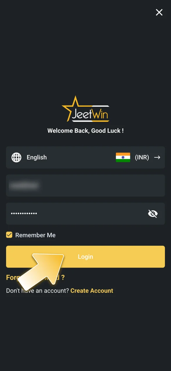 Enter your password to access the JeetWin dashboard.