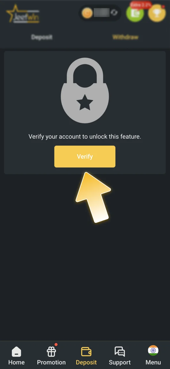 Confirm your phone number at JeetWin to enable INR deposits.