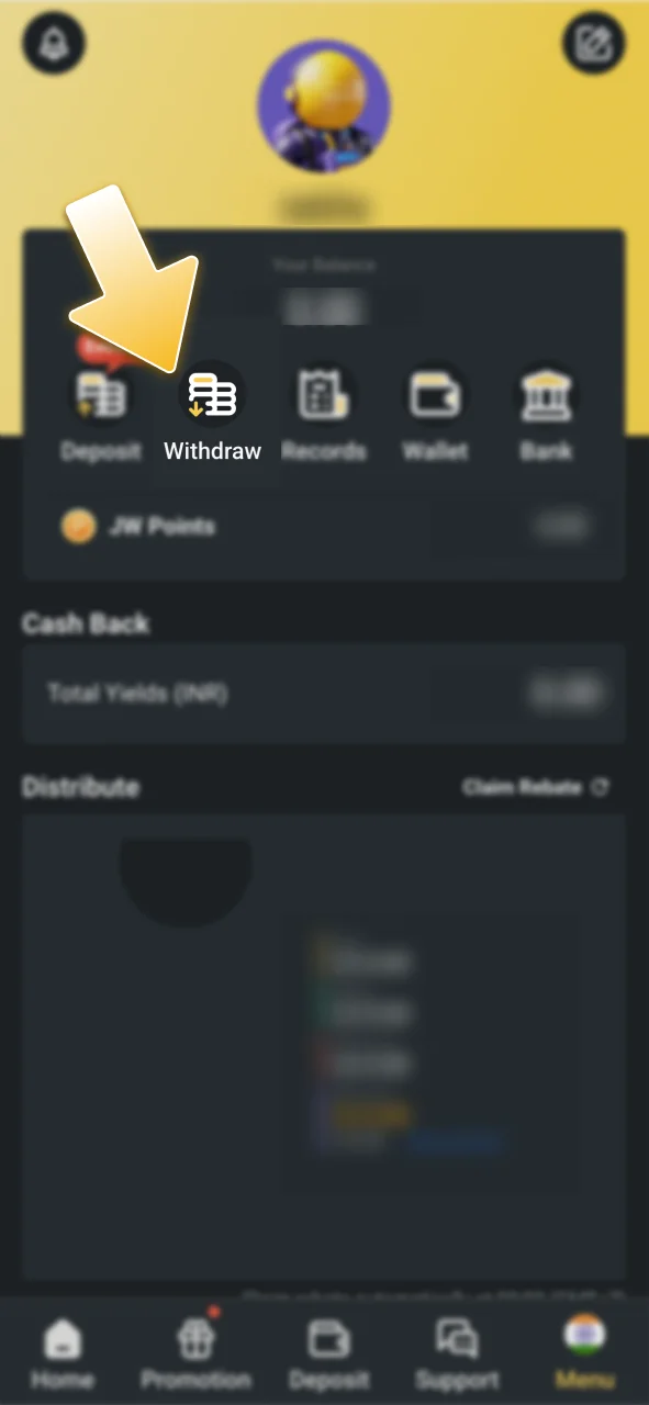 Select the withdraw option to get your JeetWin winnings.