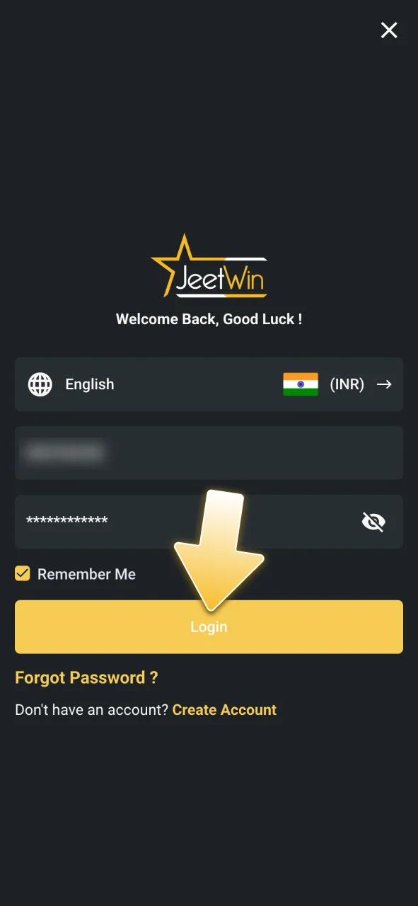 Sign in to JeetWin and tap your balance to open the cashier.