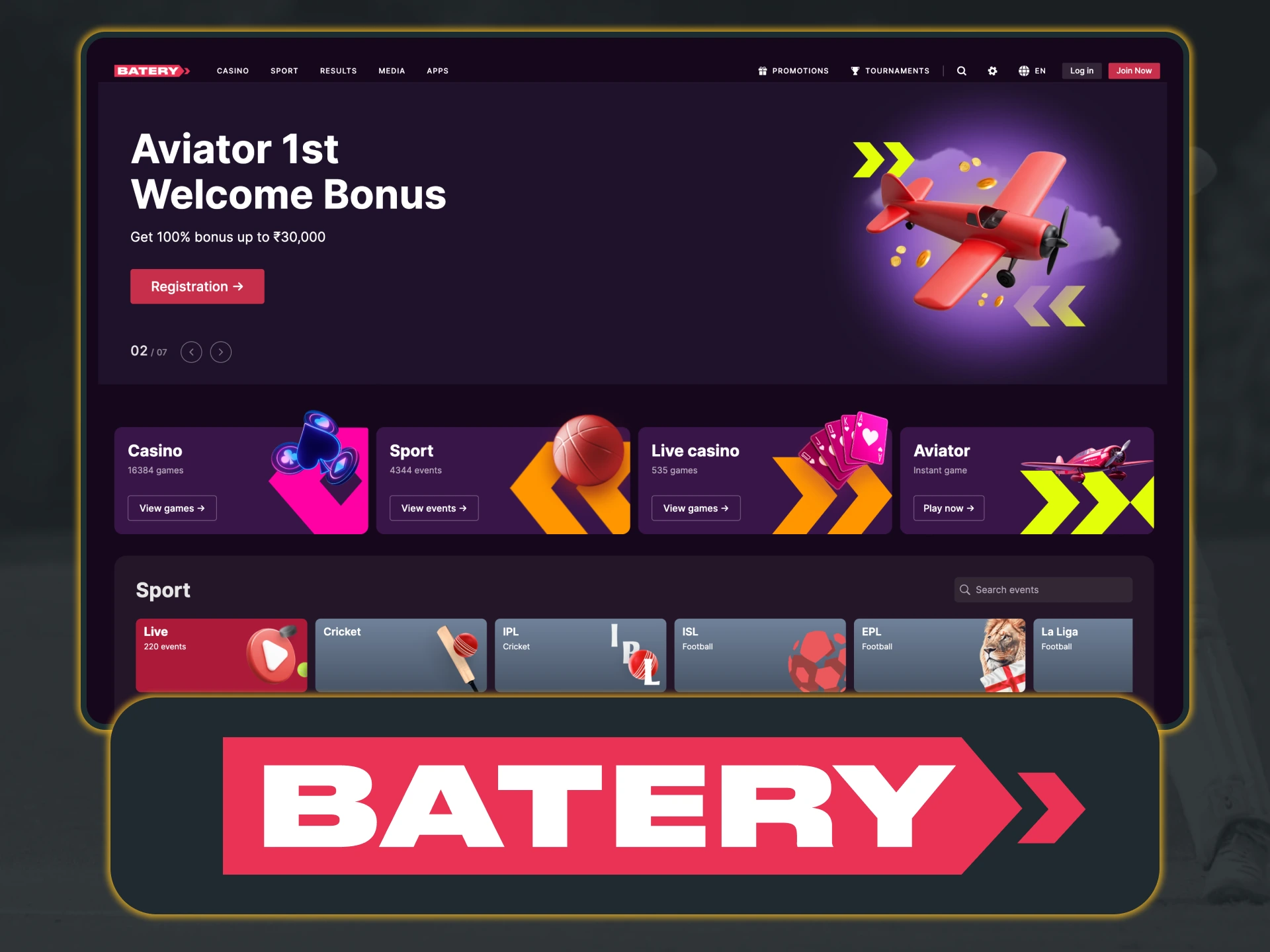 Experience dynamic sports betting and classic casino entertainment with Batery.
